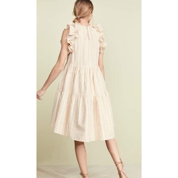 Ulla Johnson Tamsin Striped Cotton Ruffle Flutter Sleeve Dress Sz. 0 - Picture 3 of 10